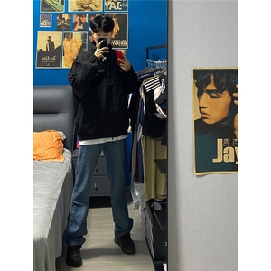 复古蓝牛仔裤男痞帅宽松直筒阔腿cleanfit裤子 A080-9601-P40控68图片