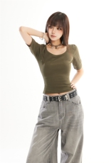 白色短袖正肩t恤女2026春季新款u领内搭打底衫内搭上衣YD270-P30，男装T恤，星座509