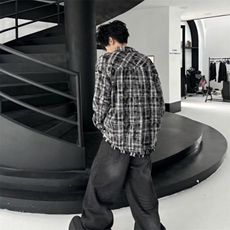 2025新款嘻哈扎染格纹破坏毛边衬衫男女宽松百搭秋季长袖衬衣外套，男装衬衫，星座506A