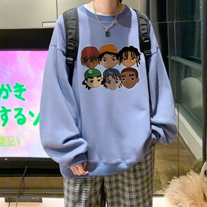 hiphop卡通卫衣男春秋宽松潮牌高街长袖t恤美式复古大码百搭上衣图片