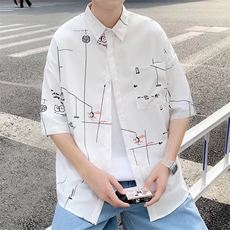 短袖衬衫春款男港风潮流弹力冰丝衬衣CD02P26，男装衬衫，星座1116-2