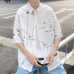 短袖衬衫春款男港风潮流弹力冰丝衬衣CD02P26图片