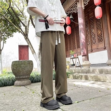 新中式风盘扣裤子男士夏季新款高级感垂感宽松直筒阔腿休闲长裤，男装休闲裤，星座716-2