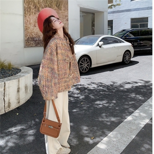 超火流行编织小香风外套女2025秋新款慵懒风宽松小个子牛角扣上衣图片