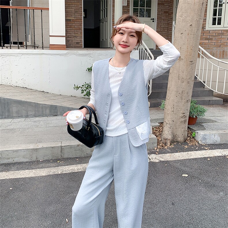 蕾丝拼接马甲阔腿裤套装女春秋2025新款两件套小香风ootd穿搭休闲,女装套装/套裙,2C129