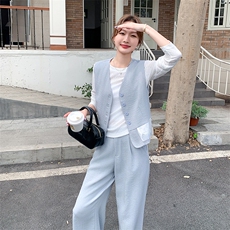 蕾丝拼接马甲阔腿裤套装女春秋2025新款两件套小香风ootd穿搭休闲，女装套装/套裙，2C129