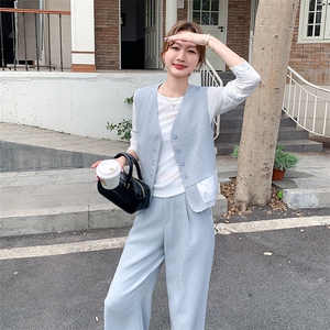 蕾丝拼接马甲阔腿裤套装女春秋2025新款两件套小香风ootd穿搭休闲图片