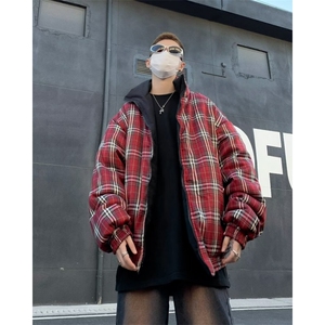 双面秋冬美式复古条纹格子两面穿棉服男面包服棉衣外套W3343-P89图片