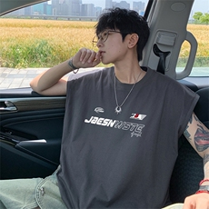 可48小时发货支持抖音得物来样二开240克重磅美式纯棉背心无袖t恤，男装T恤，电商A486