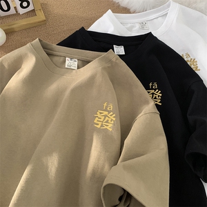 大 纯棉港风刺绣宽松纯棉短袖男T恤 X416b-1-DT391-P28 限39图片