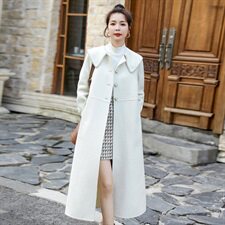 时尚韩版宽松显瘦中长款毛呢大衣女秋冬季新款气质百搭外套，女装毛呢外套，秋水欣儿