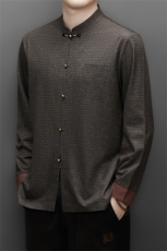 常货2025新款中年无痕风长袖唐装衬衫春秋中老年风爸爸套装，男装休闲套装，钱塘723