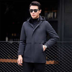 羽绒服连帽毛领冬季外套2023新款中年男士鸭绒服爸爸冬装休闲上衣图片