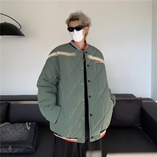 冬季潮牌菱形格保暖棉衣男高级感棒球服复古宽松棉袄M8008-P68，男装棉衣，星座1109-3