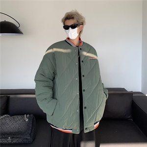 冬季潮牌菱形格保暖棉衣男高级感棒球服复古宽松棉袄M8008-P68图片