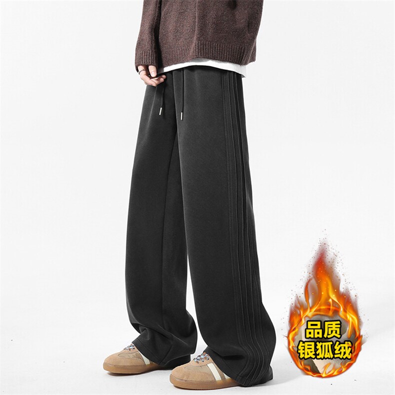 X416B-KL1007-P55控78加绒P60重磅秋冬季加绒慵懒复古黑色阔腿裤，男装休闲裤，星座416B