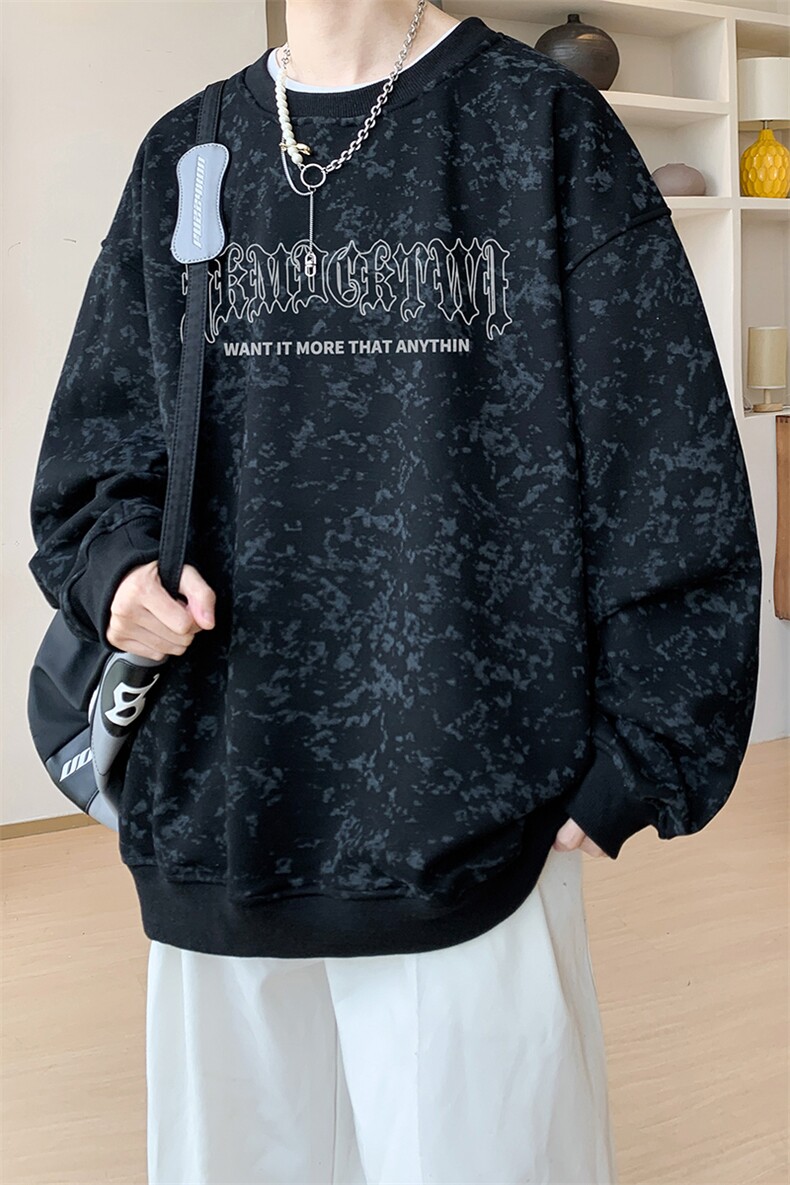 已注册/华棉内景秋冬扎染宽松圆领卫衣男大码WY00730/P35加绒P45,男装卫衣,电商B316