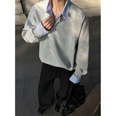 抖音得物高品质26春装美式高街假两件衬衫领长袖卫衣POLO领打底衫，男装T恤，电商A486-1