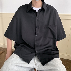 短袖衬衫文艺青年男夏季新款港风宽松冰丝坠感衬衣CS8805-35图片