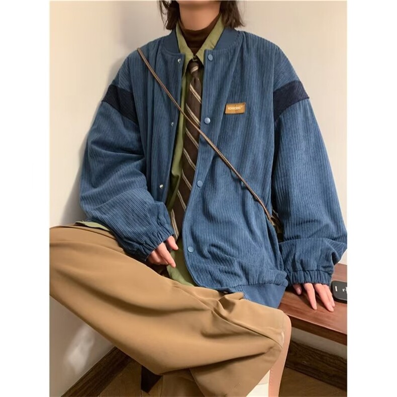 灯芯绒棒球服男oversize潮牌外套春秋款美式高街百搭夹克Y573-p58图片