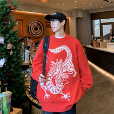 M8199/P65圣诞节新年主题款毛衣男女同款宽松大码红色针织衫外套，男装针织衫/毛衣，电商A141