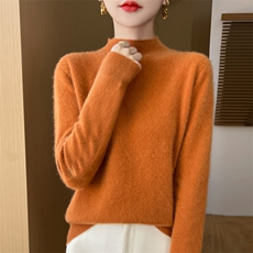24秋冬新款羊毛衫女半高领内搭宽松中领毛衣针织上衣打底衫，女装羊毛衫，德尔信羊绒