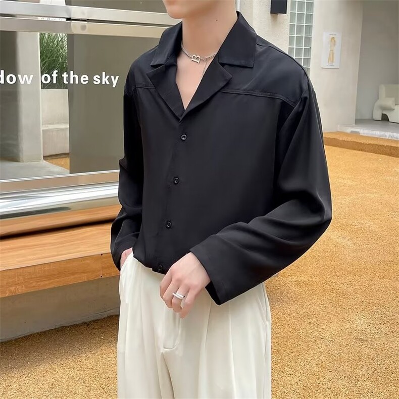 大领衬衫轻熟风男宽松落肩西装领长袖MC21P35，男装衬衫，星座1116-2