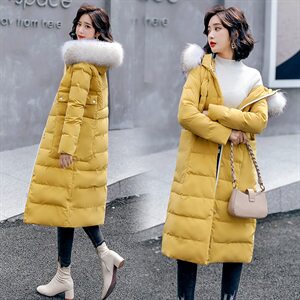 棉服2021新款时尚ins潮加厚大毛领棉服女中长款过膝面包服图片