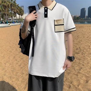 潮潮流青春流行POLO衫男夏季时尚纯色日系简约五分袖T392P30图片