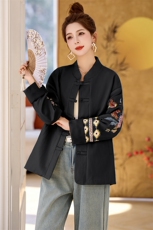 2025新款春秋季中国风刺绣盘扣外套女改良唐装立领复古新中式潮流，女装短外套，玖莱伊