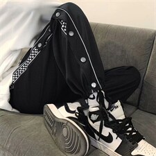 运动裤男春秋新款宽松排扣直筒百搭设计感阔腿休闲裤子k3494-p35，男装休闲裤，星座1008-1