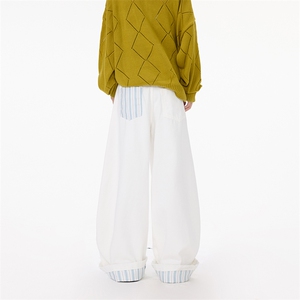 cleanfit白色阔腿牛仔裤男美式高腰垂感宽松拖地直筒裤YD9025-P60图片