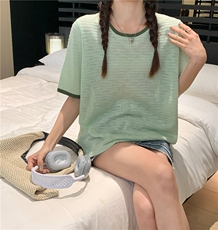 夏季新款简约百搭短袖针织衫女宽松休闲上衣，女装针织衫/毛衣，伟祺羊绒