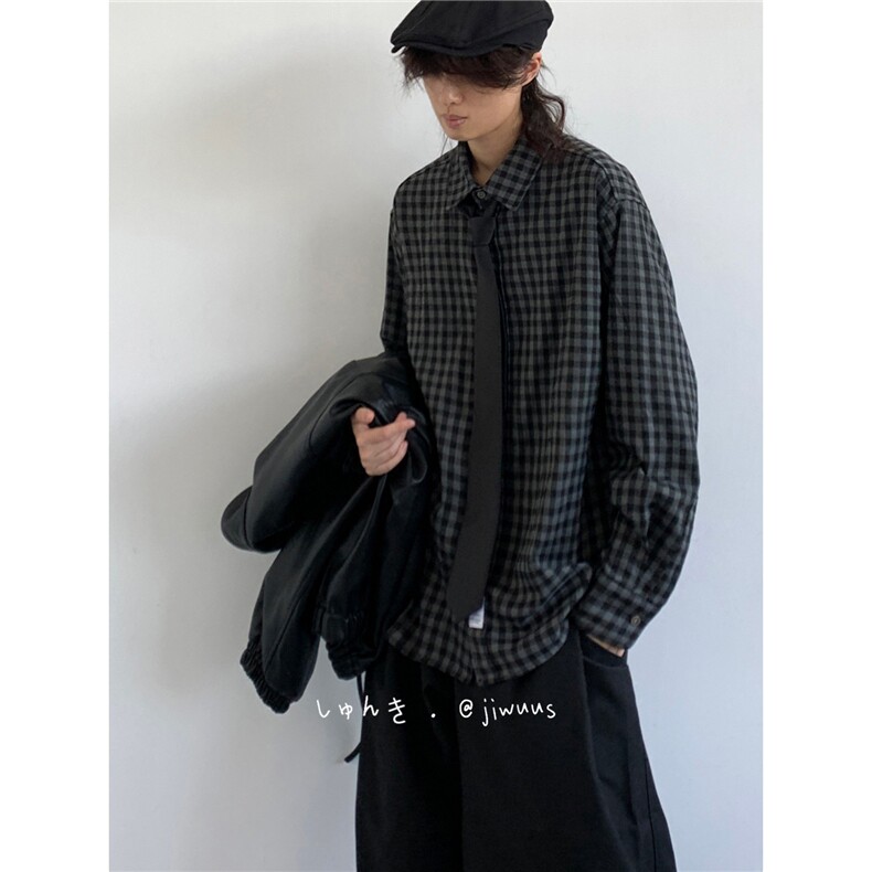3083日系覆古长袖衬衫宽松休闲百搭情侣格子衬衣外套潮，男装衬衫，星座308A-1（原309B-1）