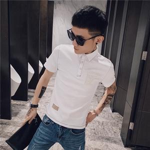 夏季款刺绣短袖T恤社会精神小伙潮男半袖POLO小衫C301B-PL02图片