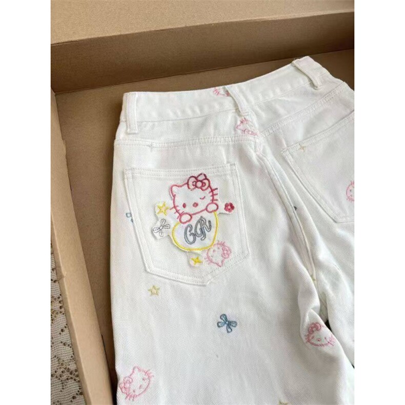 AK2279-P50刺绣卡通牛仔裤夏季美式直筒可爱kitty阔腿裤,男装牛仔裤,星座617A-2