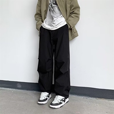 美式工装裤女夏季新款抽绳打褶宽松休闲裤直筒垂感降落伞裤，男装休闲裤，星座716-3