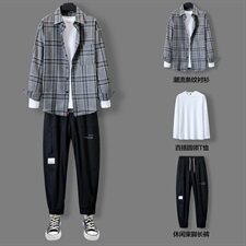 衬衫男士春秋季潮流痞帅三件一套装男装搭配帅气秋装DF162T，男装衬衫，电商A102