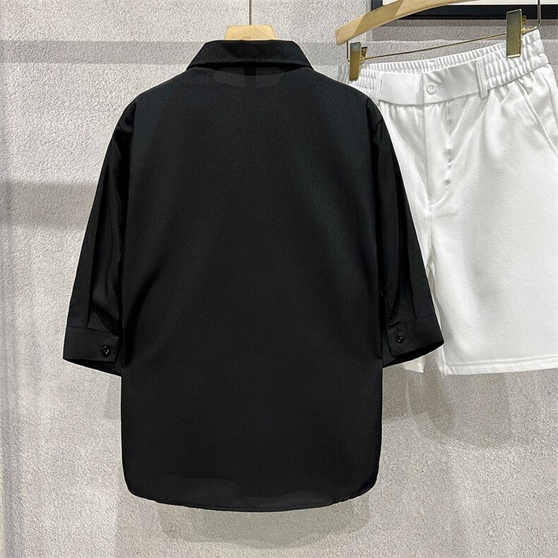 夏季翻领拼接五分袖衬衫男短袖休闲痞帅冰丝衬衣服男士CA610,男装T恤,星座1116A（原606A-3）