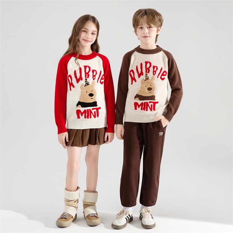 时尚百搭通勤简约休闲儿童加厚字母熊羊毛衫，童装儿童羊毛衫，牧皓研