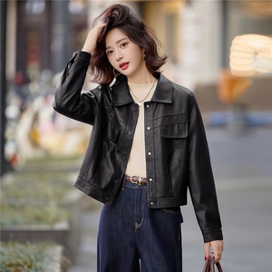 短款皮衣外套女2025秋冬高级感复古休闲气质酷飒PU皮加绒夹克上衣图片