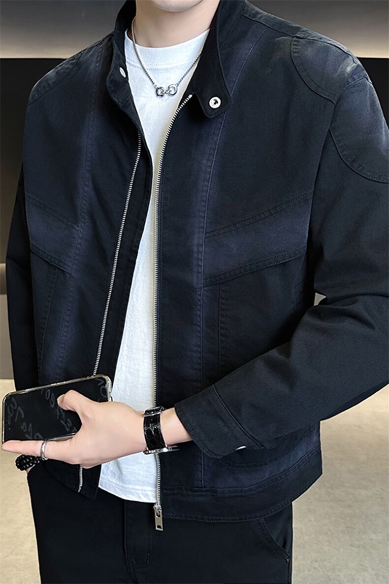 6517-M-3XL-P135店主风秋季翻领立领男士渐变休闲百搭夹克外套,男装夹克,电商B255