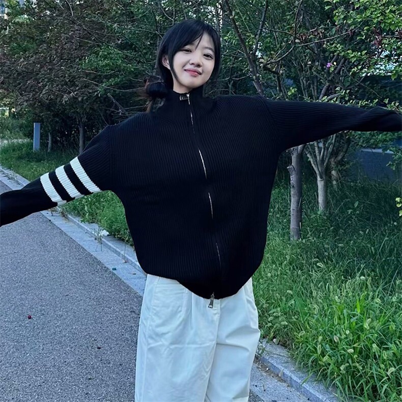 重磅秋冬北极绒开衫毛衣美式复古休闲慵懒风男女立领针织衫外套，男装针织衫/毛衣，电商A486