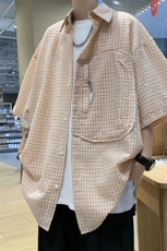 夏季新款港风高质量宽松百搭设计感痞帅翻领短袖衬衫潮ZC746-P40，男装衬衫，星座313A(原308A-2)
