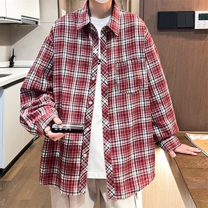 控价59港风格子衬衫宽松外套男女衬衣百搭格子外套CS2431P35