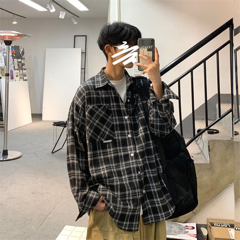 2025现货高品质格子宽松长袖衬衫潮CS039特P38,男装衬衫,星座1504（原917）
