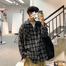 2025现货高品质格子宽松长袖衬衫潮CS039特P38，男装衬衫，星座1504（原917）