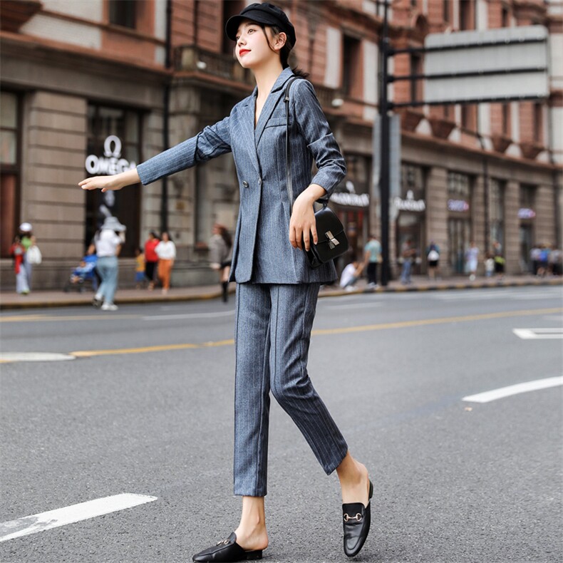 2021春秋季纯色大翻领收腰小西装两件套修身显瘦气质优雅时尚,女装套装/套裙,瑶迪依秀