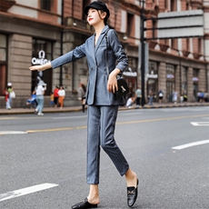 2021春秋季纯色大翻领收腰小西装两件套修身显瘦气质优雅时尚，女装套装/套裙，瑶迪依秀
