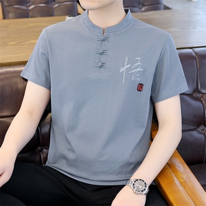 风2026夏季纯棉盘扣绣短袖T恤唐装大码男士小衫XF6512-P55图片